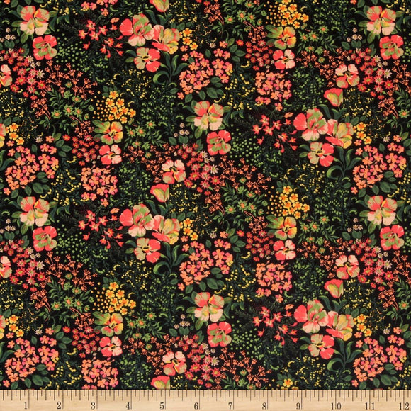 Camelot Fabrics Laura Ashley The Gosford Park Heather Garden Black 100% Cotton Fabric sold by the yard