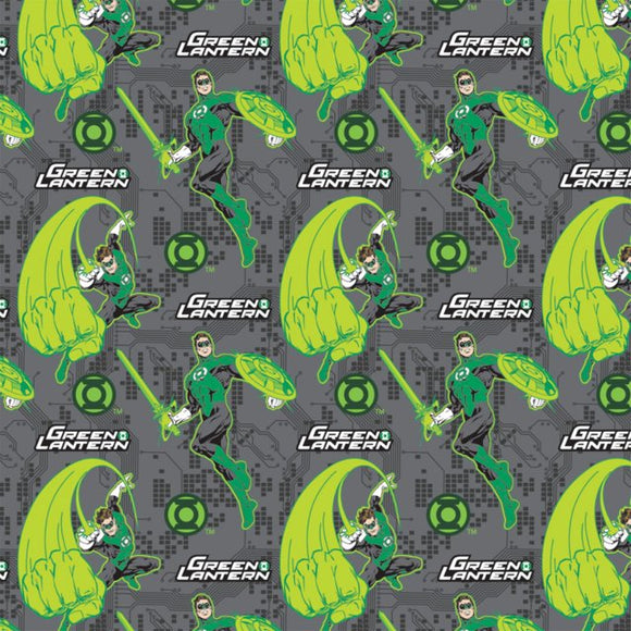 Camelot Fabrics Green Lantern Fear Nothing Grey 100% Cotton Sold by The Yard