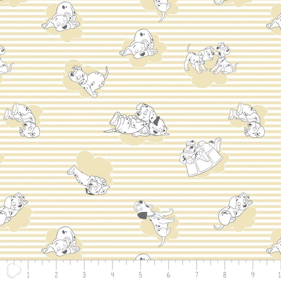 Camelot Fabrics Disney 101 Dalmatians Fabric Stripes and Clouds in Light Yellow 100% Cotton Fabric sold by the yard