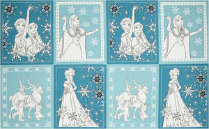 Camelot Fabrics "Disney Frozen Book Pages 24x43"Panel" Quilt Fabric, Teal 100% Cotton Fabric sold by the panel