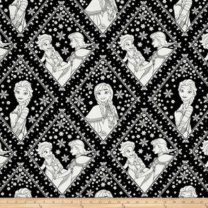 Camelot Fabrics "Disney Frozen Sisters in Damask" Quilt Fabric, Black 100% Cotton Fabric sold by the yard