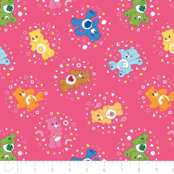 Camelot Fabrics Care Bear Belly Badge in Hot Pink 100% Premium Quality 100% Cotton Fabric sold by the yard