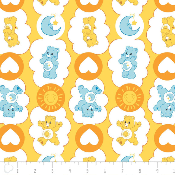 Camelot Fabrics Care Bear Funshine & Bedtime Bears in Yellow 100% Premium Quality 100% Cotton Fabric sold by the yard