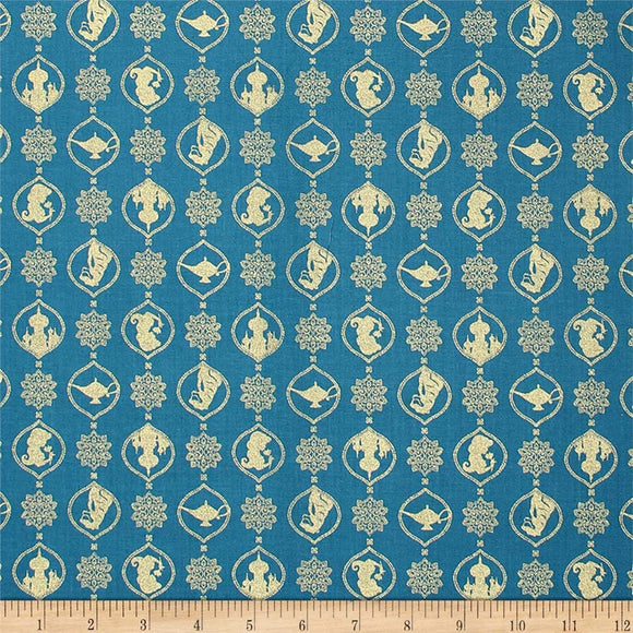 Camelot Fabrics Aladdin Silhouette Damask Metallic Teal Quilt 100% Cotton Fabric sold by the yard