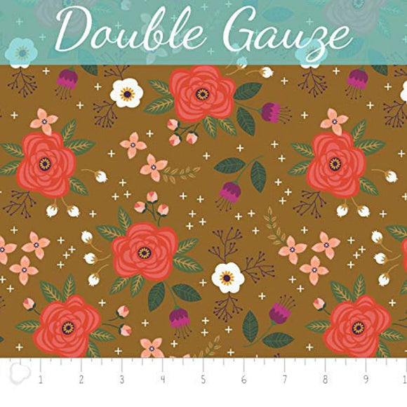Camelot Fabrics Enchanted Double Gauze Floral Olive 100% Cotton Fabric sold by the yard