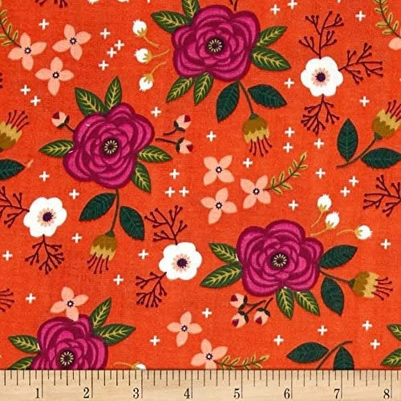Camelot Fabrics Enchanted Double Gauze Floral Orange 100% Cotton Fabric sold by the yard