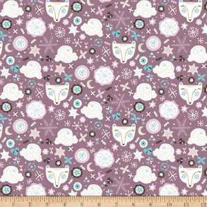 Camelot Fabrics "Snowfall Bear Faces" Quilt Fabric, Dark Lilac 100% Cotton Fabric sold by the yard