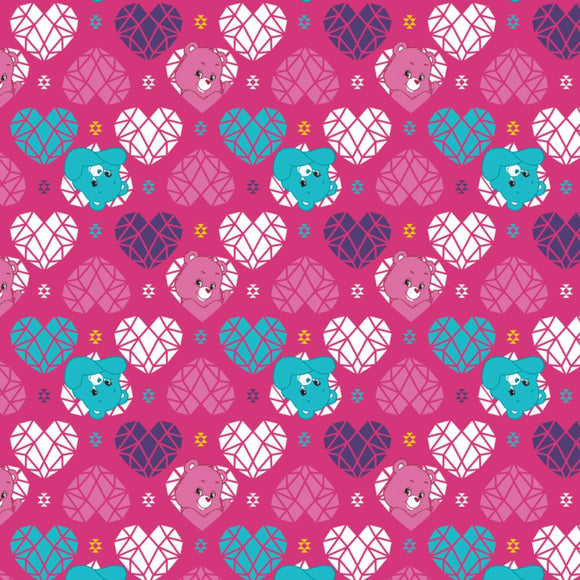 Camelot Fabrics Care Bear Sparkle & Shine Hearts in Berry Premium Quality 100% Cotton Fabric sold by the yard