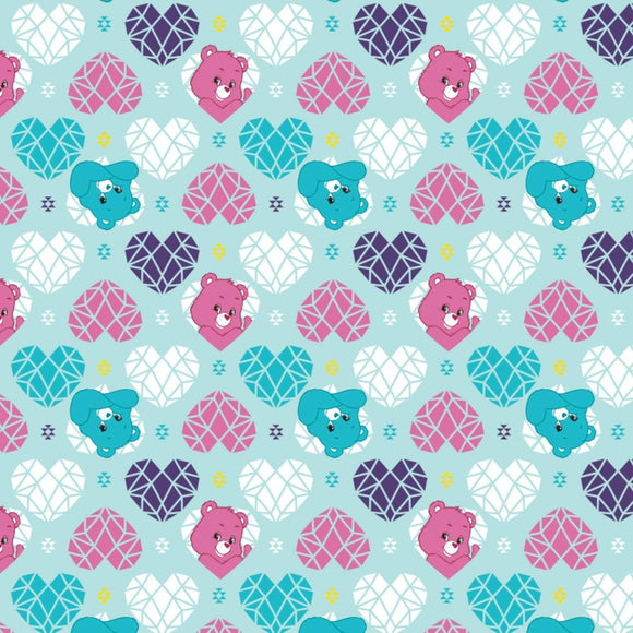 Camelot Fabrics Care Bear Sparkle & Shine Hearts in Blue Premium Quality 100% Cotton Fabric sold by the yard