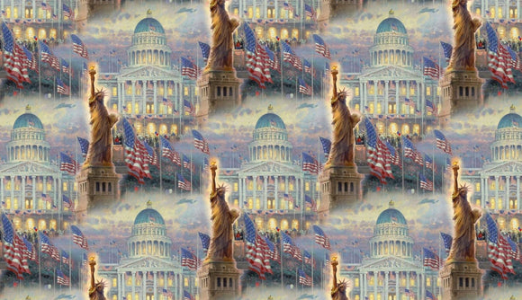 David Textiles Thomas Kindade Statue of Liberty Fabric 44 inches Wide Digitally Printed 100% Cotton Fabric sold by the yard