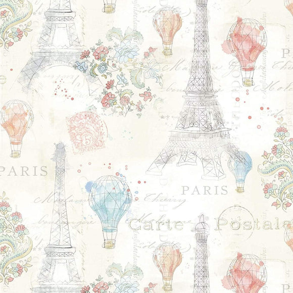 David Textiles Lighthearted in Paris Eiffel Tower Hot Air Balloons Premium Quality 100% Cotton Fabric sold by the yard
