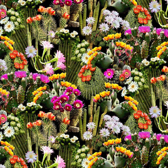 Timeless Treasures Packed Cacti Flowers Cactus Premium Quality 100% Cotton Fabric sold by the yard