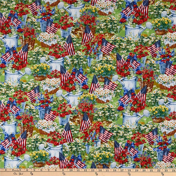 Timeless Treasures Patriotic Garden Multi, Quilting 100% Cotton Fabric sold by the yard
