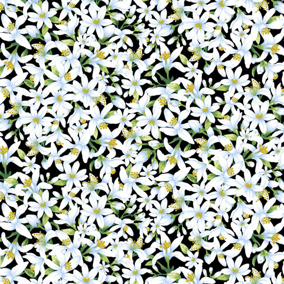 Timeless Treasures Lemon Flowers Black Premium Quality 100% Cotton Fabric sold by the yard
