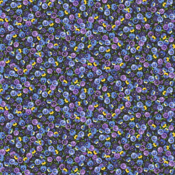 Timeless Treasures Mini Pansies Black Premium Quality 100% Cotton Fabric sold by the yard