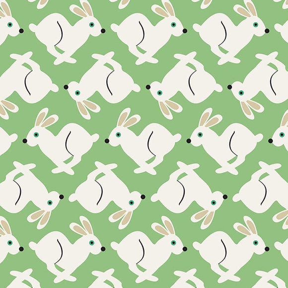 Timeless Treasures Fun Green Racing Rabbits Premium Quality 100% Cotton Sold by The Yard.