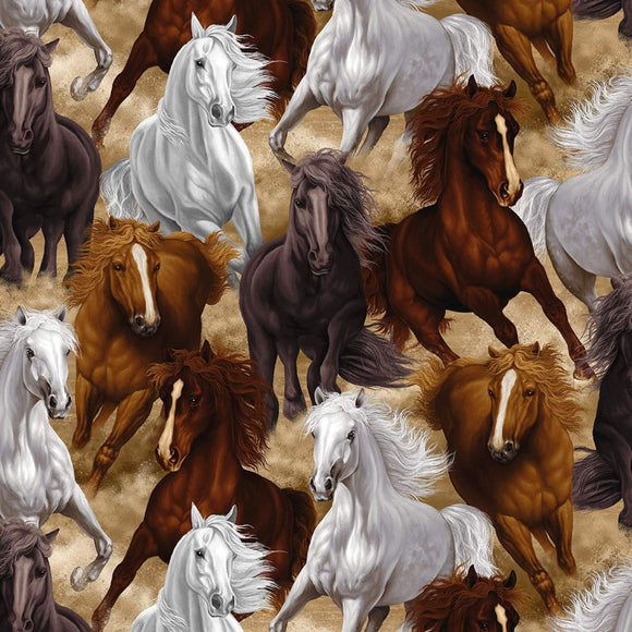 Timeless Treasures Wild Horses Running Horses Multicolor Premium Quality 100% Cotton Fabric sold by the yard
