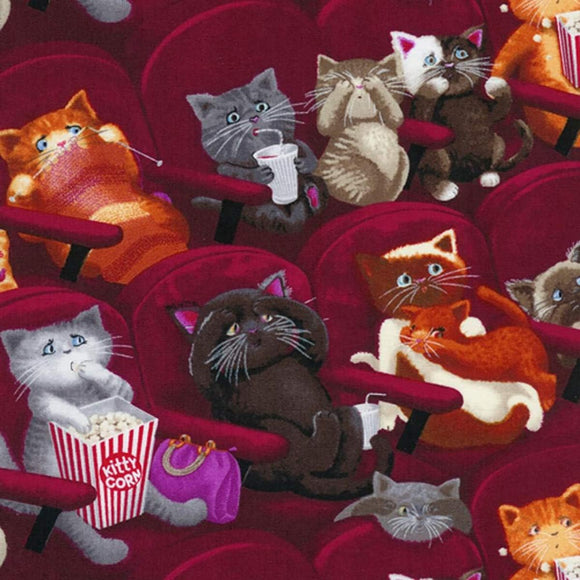 Timeless Treasures Cats in Movies Wine Premium Quality 100% Cotton Fabric sold by the yard