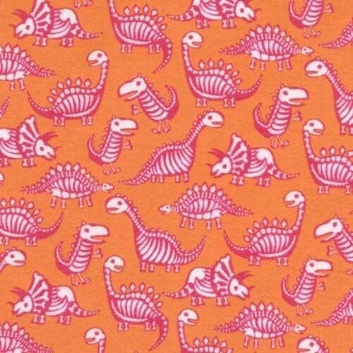 Timeless Treasures Dino Flannel Orange Premium Quality 100% 100% Cotton Fabric sold by the yard