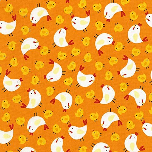 Timeless Treasures Childrens Farmland Orange Chickens & Chicks 100% Cotton Fabric sold by the yard