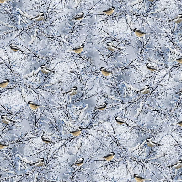 Timeless Treasures Winter Hike Chickadees On Winter Branches Premium Quality 100% Cotton Fabric sold by the yard