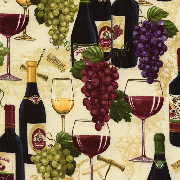 Timeless Treasures Wine Tasting with Grapes Sand Premium Quality 100% Cotton Fabric sold by the yard