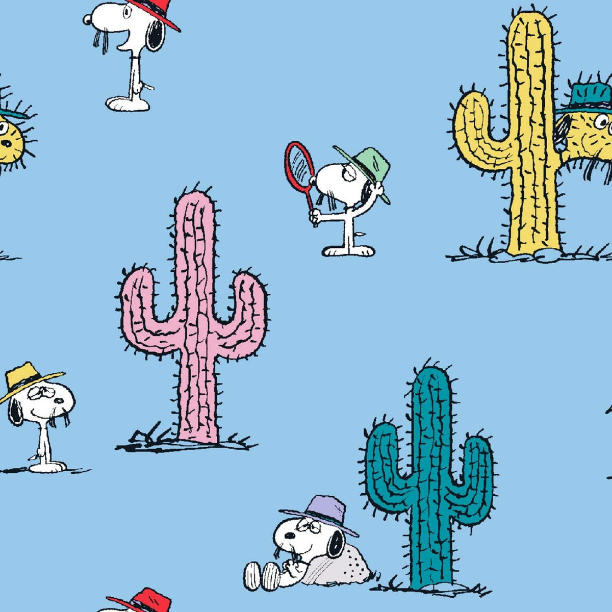 Springs Creative Peanuts Snoopy Spike Cactus Blue 100% Cotton Fabric ...