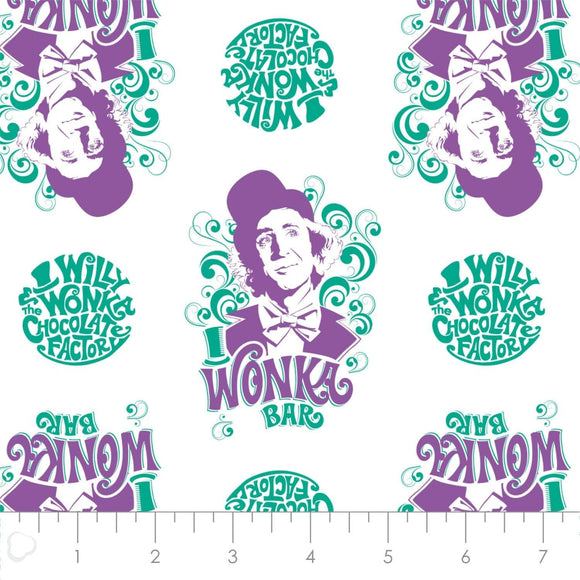 Camelot Fabrics Willy Wonka Willy in White 100% Premium Quality Cotton Fabric by The Yard