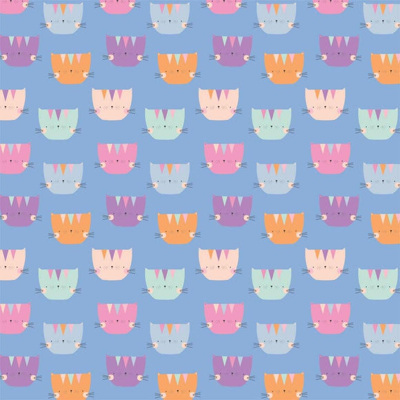 Camelot Fabrics Looking Pawesome Cute Cats Blue Premium Quality 100% Cotton Sold by The Yard.