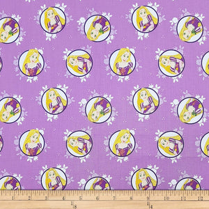 Camelot Fabrics Disney Forever Princess Rapunzel In Circles in Fabric, Purple 100% Cotton Fabric sold by the yard