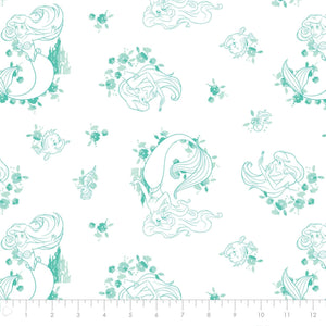 Camelot Fabrics Disney Forever Princess Ariel Toile in Green Premium Quality Cotton Fabric sold by the yard