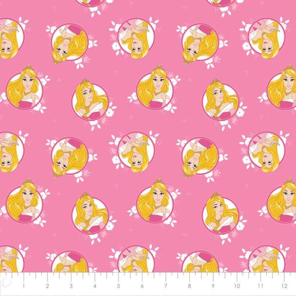 Camelot Fabrics Disney Forever Princess Aurora in Circles in Pink Premium Quality 100% Cotton Fabric sold by the yard