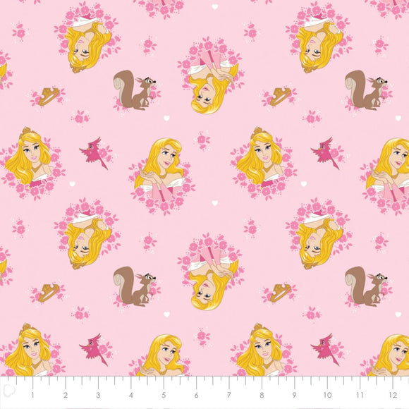 Camelot Fabrics Disney Forever Princess Aurora Wreaths in Light Pink Premium Quality 100% Cotton Fabric sold by the yard