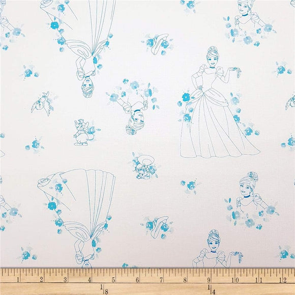 Camelot Fabrics Disney Forever Princess Cinderella Toile in Quilt Fabric, Blue, Quilt 100% Cotton Fabric sold by the yard