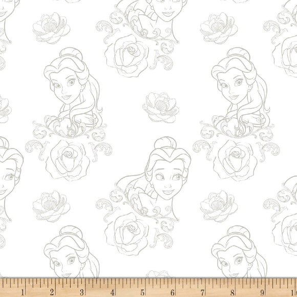 Eugene Textiles Disney Beauty and the Beast Bold as a Rose Grey 100% Cotton Fabric sold by the yard