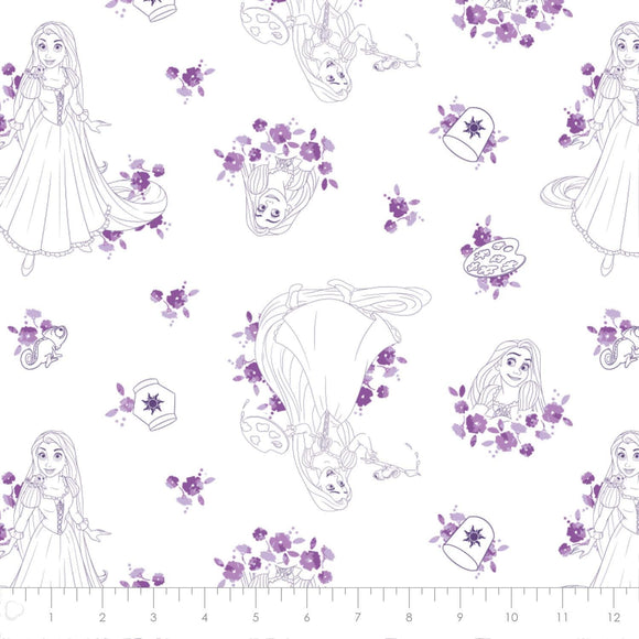 Camelot Fabrics Disney Forever Princess Rapunzel Toile in Purple 100% Cotton Fabric sold by the yard