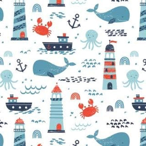 Camelot Fabrics Nautical Collection Beyond The Sea White Premium Quality 100% Cotton Sold by The Yard.