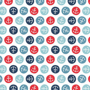 Camelot Fabrics Nautical Collection Tiny Anchors Toss White Premium Quality 100% Cotton Sold by The Yard.