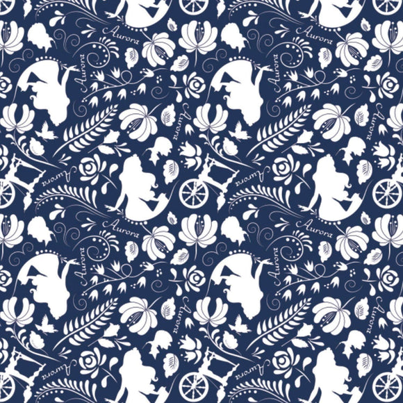 Camelot Fabrics Sleeping Beauty - Aurora Silhouette Color Navy 100% Cotton Sold by The Yard