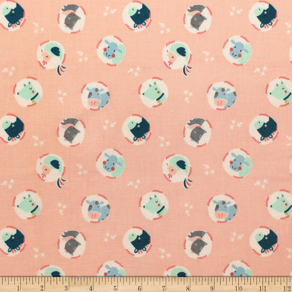 Camelot Fabrics Cluck Moo Oink Animals Peach 100% Cotton Fabric sold by the yard