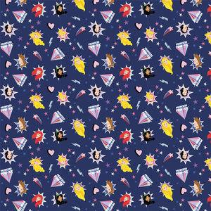 Camelot Fabrics Tossed Princess Burst in Navy Blue 100% Cotton Fabric sold by the yard