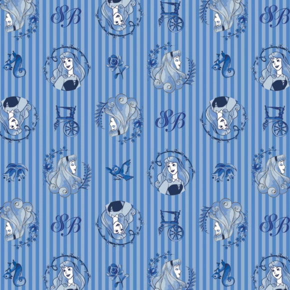 Camelot Fabrics Disney Fabric Sleeping Beauty Aurora Stripe in Blue 100% Cotton Fabric sold by the yard