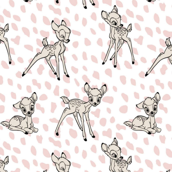 Camelot Fabrics Disney Cute & Wild Bambi Fawn Print White Pink 100% Cotton Fabric sold by the yard
