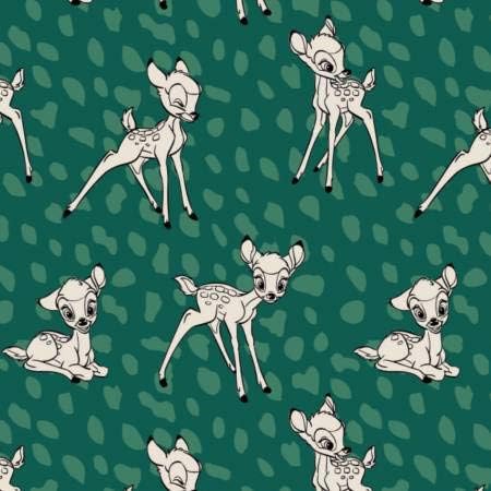 Camelot Fabrics Disney Cute & Wild Bambi Fawn Print Green 100% Cotton Fabric sold by the yard