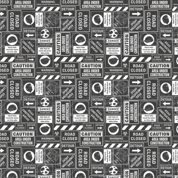 Camelot Fabrics Tonka Truck Fabric Street Signs in Black 100% Cotton Fabric sold by the yard