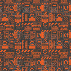 Camelot Fabrics Tonka Truck Fabric Street Signs in Orange 100% Cotton Fabric sold by the yard