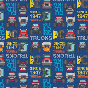 Camelot Fabrics Tonka Truck Fabric Tonka Blocks in Blue Fabric 100% Cotton Fabric sold by the yard