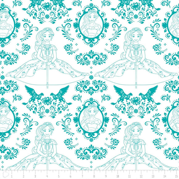 Camelot Fabrics Elena of Avalor Outline Teal Camelot 100% Cotton Fabric sold by the yard