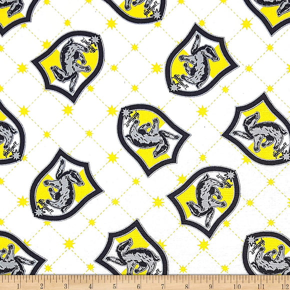 Camelot Fabrics Wizarding World Hufflepuff House Pride in White 100% Cotton Fabric sold by the yard
