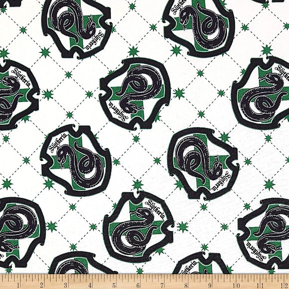 Camelot Fabrics Wizarding World Slytherin House Pride in White Qulting 100% Cotton Fabric sold by the yard